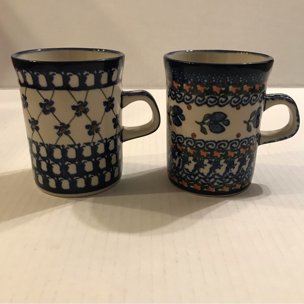 Set Of 2 Boleslawiec Polish Pottery UNIKAT J.Chyla Coffee/Tea Cups/Mugs